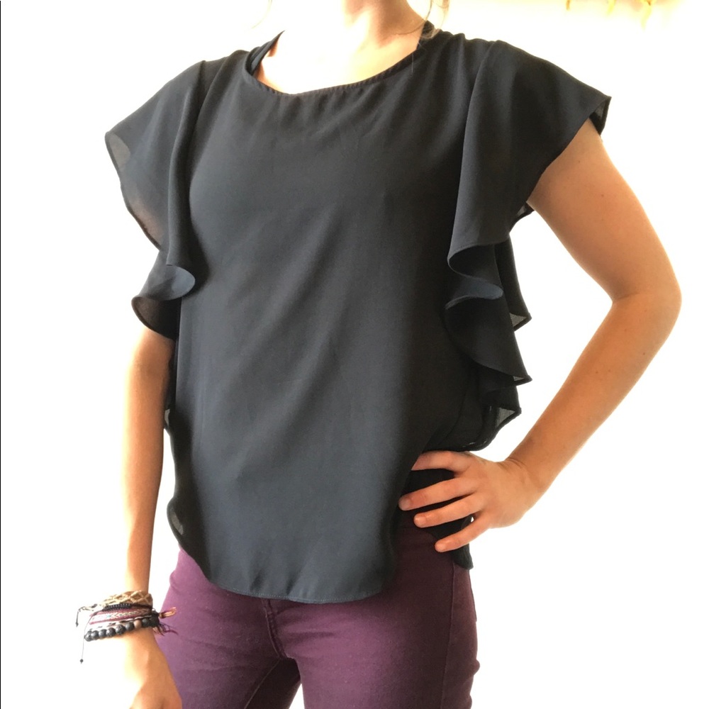 Forever 21 Tiered-Sleeve Black Top